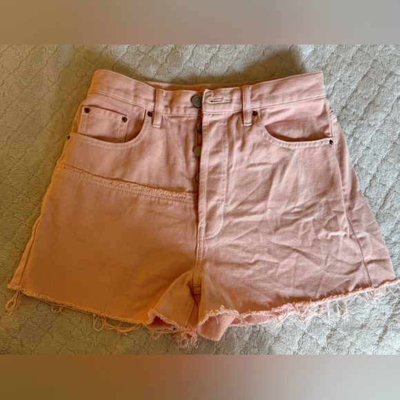 Light peach, high rise (waist) shorts; Size: 26; Button closure; Worn once - Picture 1 of 5